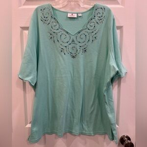 Quaker factory scalloped embellished blouse size 3X EUC